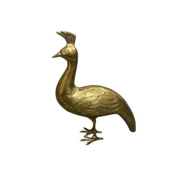 Vintage Large 12 x 12 inch Brass Peacock Bird Figurine - Picture 3 of 8
